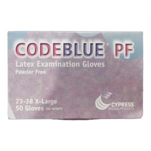 Exam Glove CODEBLUE PF X-Large NonSterile Latex Extended Cuff Length Fully Textured Blue Not Rated