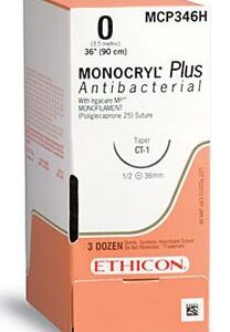 Absorbable Antibacterial Suture with Needle Monocryl Plus Poliglecaprone 25 with Irgacare MP Antibacterial Suture PS-2 3/8 Circle Precision Reverse Cutting Needle Size 3-0 Monofilament