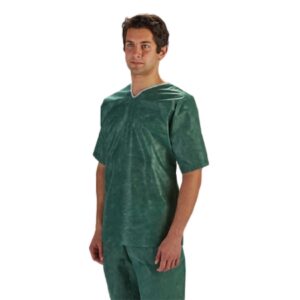 Scrub Shirt Barrier Large Green 3 Pockets Short Set-In Sleeve Unisex