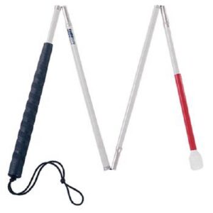 Folding Cane For The Blind Ambutech Aluminum 52 Inch Height White / Red
