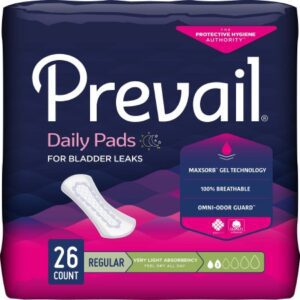 Bladder Control Pad Prevail Daily Pads 7-1/2 Inch Length Light Absorbency Polymer Core One Size Fits Most