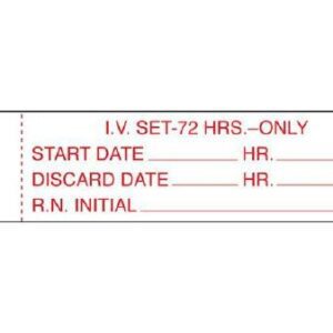 Pre-Printed Label Shamrock Anesthesia Label White Paper I.V. SET ? 72 HRS. ? ONLY / START DATE_____ HR._____ / DISCARD DATE_____ HR._____ / R.N. INITIAL_____ Red Syringe Label 3/4 X 3 Inch