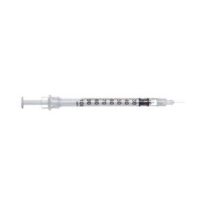 Safety Insulin Syringe with Needle Sol-Care 1 mL 1/2 Inch 28 Gauge Retractable Safety Needle Regular Wall