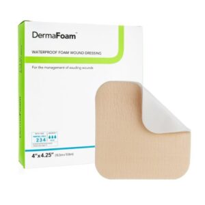 Foam Dressing DermaFoam 4 X 4-1/4 Inch Without Border Waterproof Backing Nonadhesive Rectangle Sterile