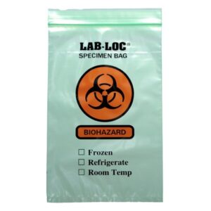 Specimen Transport Bag with Document Pouch Lab-Loc 6 X 9 Inch Zip Closure Biohazard Symbol / Storage Instructions NonSterile