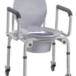 Commode Chair drive Padded Drop Arms Steel Frame Back Bar 14 Inch Seat Width 300 lbs. Weight Capacity