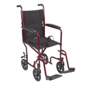 Transport Chair drive 17 Inch Seat Width Fixed Arm Height Swing-Away Footrest Aluminum Frame with Red Finish