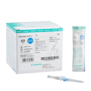 Peripheral IV Catheter Introcan Safety 22 Gauge 1 Inch Polyurethane Winged Hub Non Blood Control Passive Safety