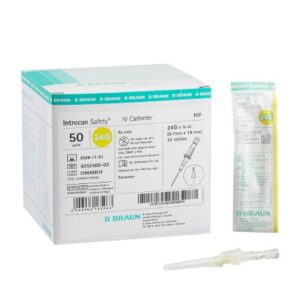 Peripheral IV Catheter Introcan Safety 24 Gauge 3/4 Inch FEP Polymer Straight Hub Non Blood Control Passive Safety