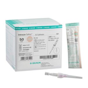 Peripheral IV Catheter Introcan Safety 20 Gauge 1 Inch FEP Polymer Straight Hub Non Blood Control Passive Safety