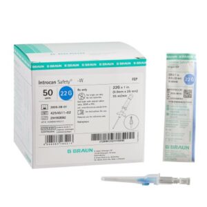 Peripheral IV Catheter Introcan Safety 22 Gauge 1 Inch FEP Polymer Winged Hub Non Blood Control Passive Safety