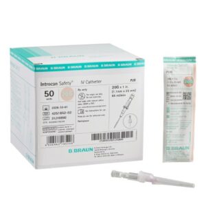 Peripheral IV Catheter Introcan Safety 20 Gauge 1 Inch Polyurethane Straight Hub Non Blood Control Passive Safety