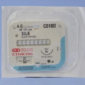 Nonabsorbable Suture with Needle Perma-Hand Silk SH 1/2 Circle Taper Point Needle Size 4-0 Braided