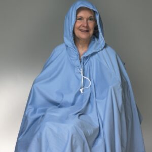 Shower Poncho with Hood Blue One Size Fits Most Over-the-Head Drawstring Closure Unisex