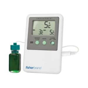 Digital Refrigerator / Freezer Thermometer with Alarm Fisherbrand Traceable Fahrenheit / Celsius -58 degree to +158 degreeF (-50 degree to +70 degreeC) Bottle Probe Door / Wall Mount Battery Operated