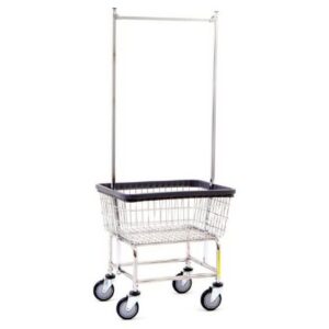 Heavy Duty Laundry Cart with Double Pole Rack Steel Tubing 5 Inch Clean Wheel System Casters