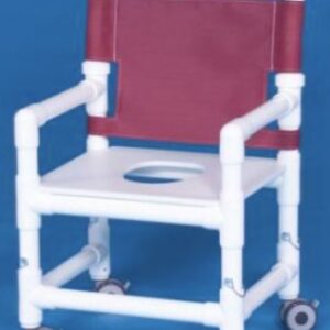 Shower Chair ipu Fixed Arms PVC Frame Mesh Backrest with Pushbar 16 Inch Seat Width 250 lbs. Weight Capacity