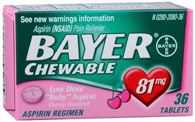 Pain Relief Bayer 81 mg Strength Aspirin Chewable Tablet 36 per Bottle