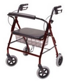 Bariatric 4 Wheel Rollator Lumex Walkabout Contour Imperial Burgundy Adjustable Height / Folding Aluminum Frame