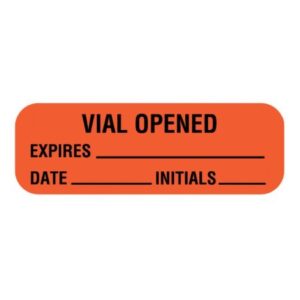 Pre-Printed Label Auxiliary Label Red Paper Vial Opened Expires Date Initials Black Quality Control Label 1/2 X 1-1/2 Inch