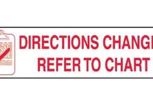 Pre-Printed Label Barkley Auxiliary Label White Paper Directions Changed Refer To Chart Red Safety and Instructional 3/8 X 1-5/8 Inch