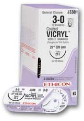 Absorbable Suture with Needle Coated Vicryl Polyglactin 910 SH 1/2 Circle Taper Point Needle Size 0 Braided