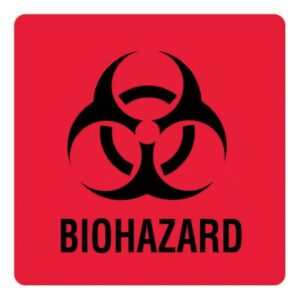 Pre-Printed Label UAL Caution Label Red Paper Biohazard / Symbol Black Biohazard 3 X 3 Inch