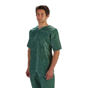 Scrub Shirt Barrier 2X-Large Green 3 Pockets Short Set-In Sleeve Unisex
