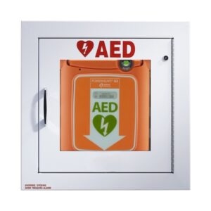 Wall Mount Cabinet White, See Through Door, With Alarm, Strobe, Security Enabled AED