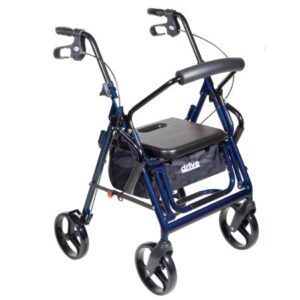 4 Wheel Rollator / Transport Chair drive Duet Blue Adjustable Height / Transport / Folding Aluminum Frame
