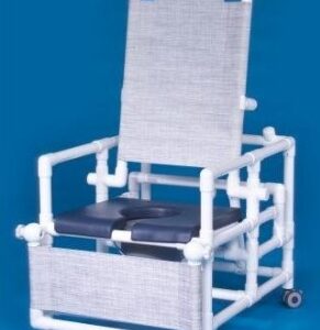 Commode / Shower Chair ipu Fixed Arms PVC Frame Reclining Backrest 24 Inch Seat Width 300 lbs. Weight Capacity