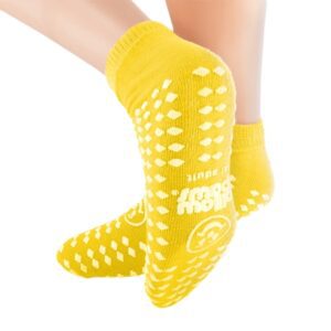 Slipper Socks Pillow Paws Risk Alert Terries Unisex Adult One Size Fits Most All Around Tread Single Patient Use Yellow