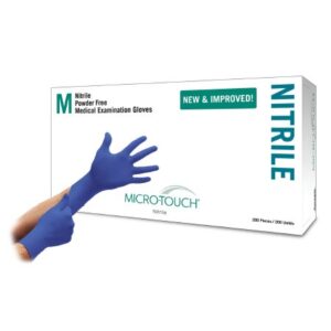 Exam Glove Micro-Touch Nitrile Medium NonSterile Nitrile Standard Cuff Length Textured Fingertips Blue Chemo Tested