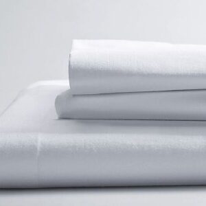 Bed Sheet Percale Flat 66 X 108 Inch Bleached White Cotton / Polyester Reusable