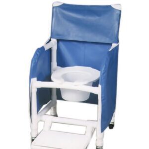 Commode / Shower Chair MJM International Fixed Arms PVC Frame Mesh Backrest with Pushbar 18 Inch Seat Width 300 lbs. Weight Capacity
