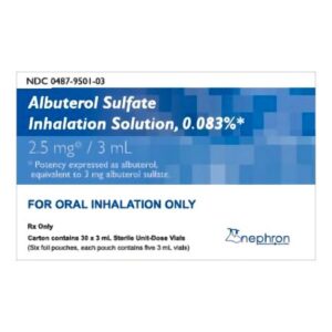 Albuterol Sulfate, Preservative Free 0.083%, 2.5 mg / 3 mL Solution 30 Vials