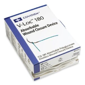 Absorbable Suture with Needle V-Loc 180 Polyglyconate P-14 3/8 Circle Precision Reverse Cutting Needle Size 3-0 Barbed Monofilament