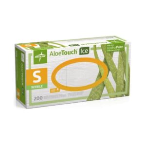 Exam Glove Aloetouch Ice Small NonSterile Nitrile Standard Cuff Length Textured Fingertips Green Chemo Tested