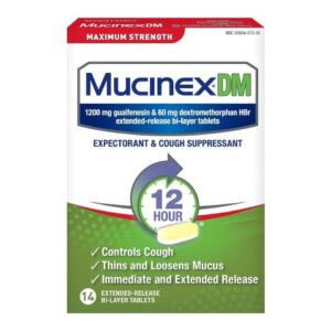 Cold and Cough Relief Mucinex DM 1,200 mg – 60 mg Strength Tablet 14 per Box