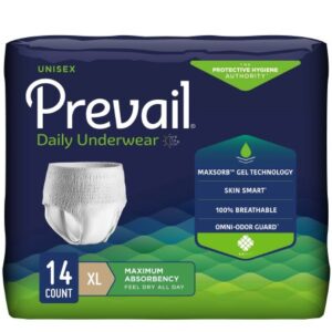 Unisex Adult Absorbent Underwear Prevail Daily Underwear Maximum Pull On with Tear Away Seams X-Large Disposable Heavy Absorbency