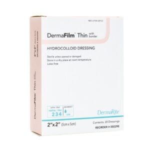 Thin Hydrocolloid Dressing DermaFilm Film Backing 2 X 2 Inch Square Hydrocolloid / Film