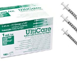 Safety Tuberculin Syringe with Needle UltiCare 1 mL 5/8 Inch 25 Gauge Sliding Safety Needle Regular Wall