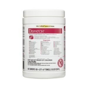 Surface Disinfectant Cleaner Dispatch with Bleach Premoistened Manual Pull Wipe 150 Count Canister Fruity Floral Bleach Scent NonSterile