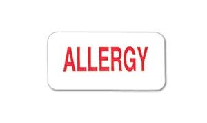 Pre-Printed Label Carstens Allergy Alert White Plastic Allergy Red Alert Label 3/4 X 1-1/2 Inch