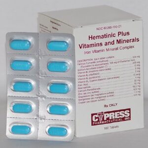 Hematin Plus Iron / Folic Acid / Vitamin B Complex / Vitamin C / Minerals 106 mg – 1 mg Tablet 100 Tablets