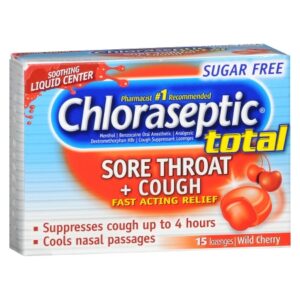 Sore Throat Relief Chloraseptic 10 mg – 6 mg – 5 mg Strength Lozenge 15 per Box