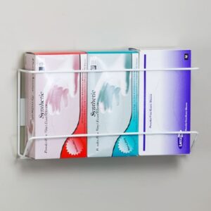 Glove Box Holder Vertical Mounted 3-Box Capacity White 3-3/4 X 8-1/4 X 17-3/4 Inch Coated Wire