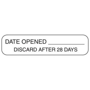 Pre-Printed / Write On Label Auxiliary Label White Paper Date Opened Discard After 28 Days Black Quality Control Label 3/8 X 1-5/8 Inch