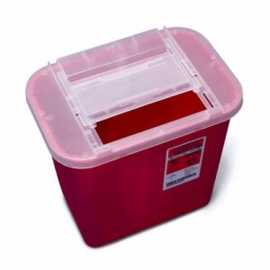 Sharps Container Medline Translucent Red Base 16 X 6.15 X 14.1 Inch Horizontal Entry 3 Gallon