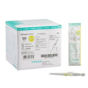 Peripheral IV Catheter Introcan Safety 24 Gauge 3/4 Inch Polyurethane Straight Hub Non Blood Control Passive Safety